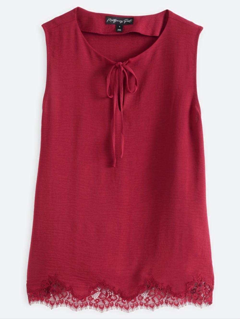 Montgomery Post Sleeveless Lace-Hemmed Tie Detailed Top- Small